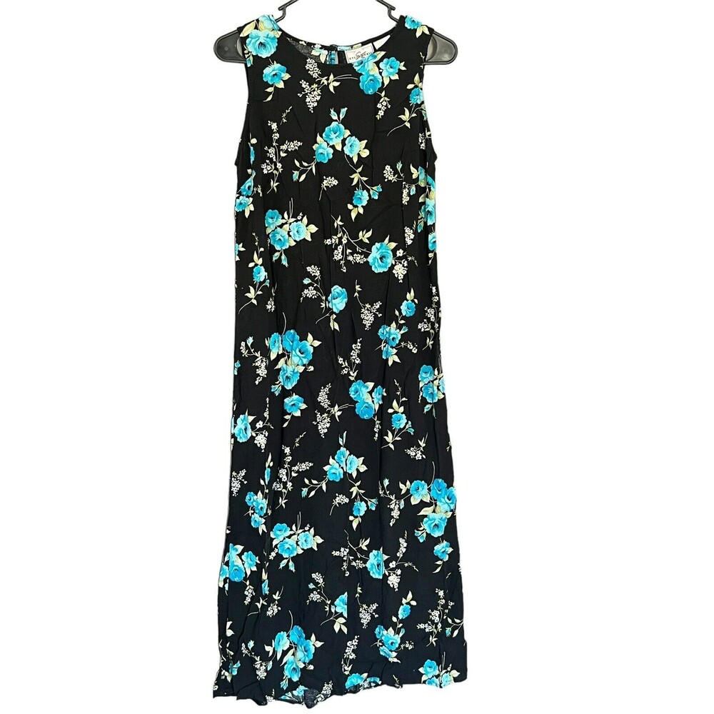 Vintage Floral Patterned Black‎ Grunge Punk Long Sleeveless Maxi Dress Size 10